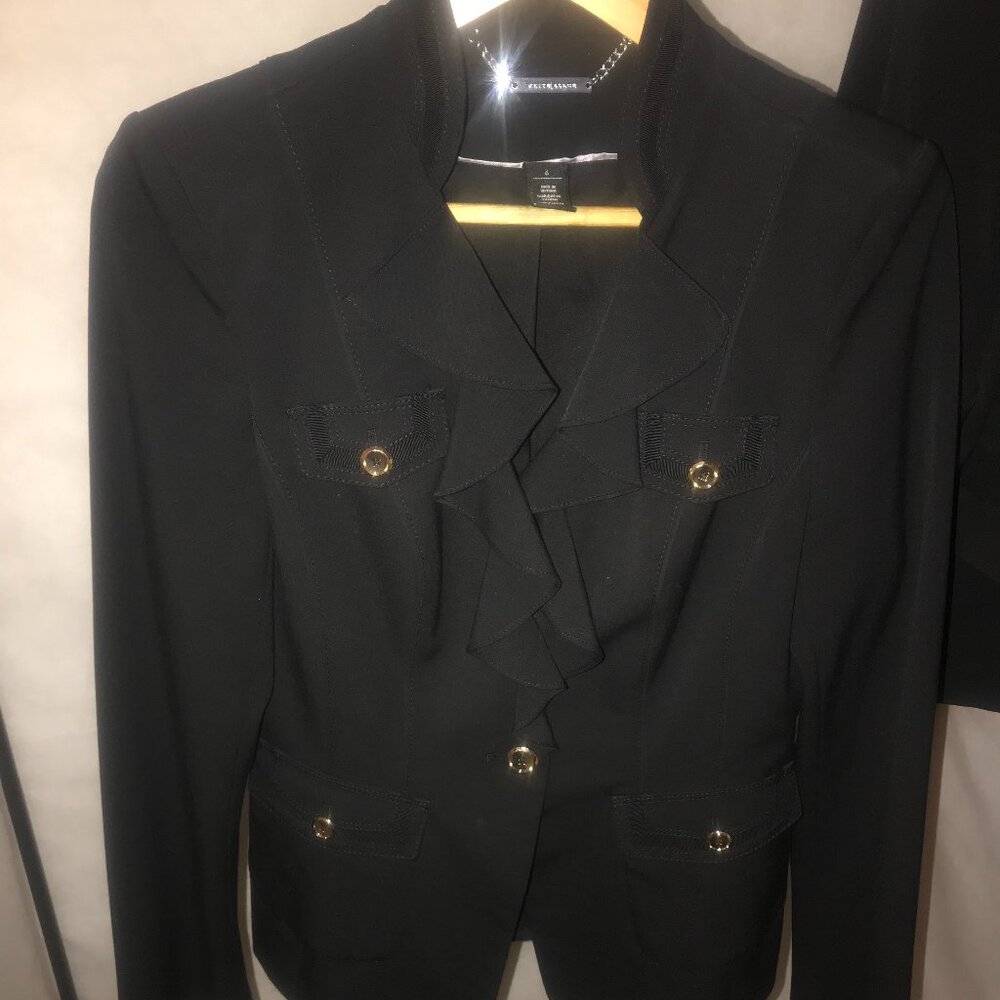 Women White House Black Market Black Gold Button Pant Suit Jacket Blazer